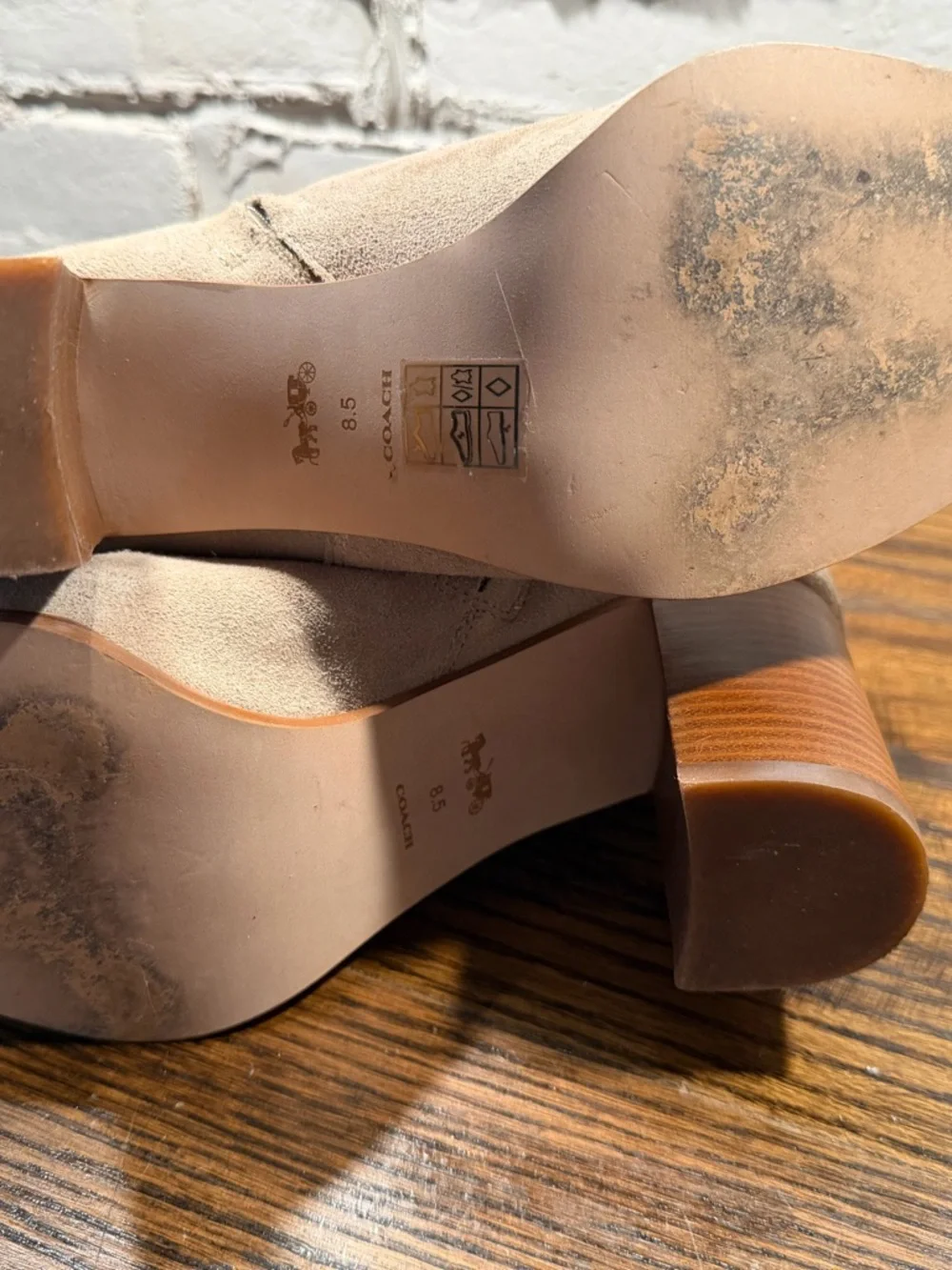 Coach Taupe Suede Ankle Booties with Buckle Charm - Picture 9 of 14